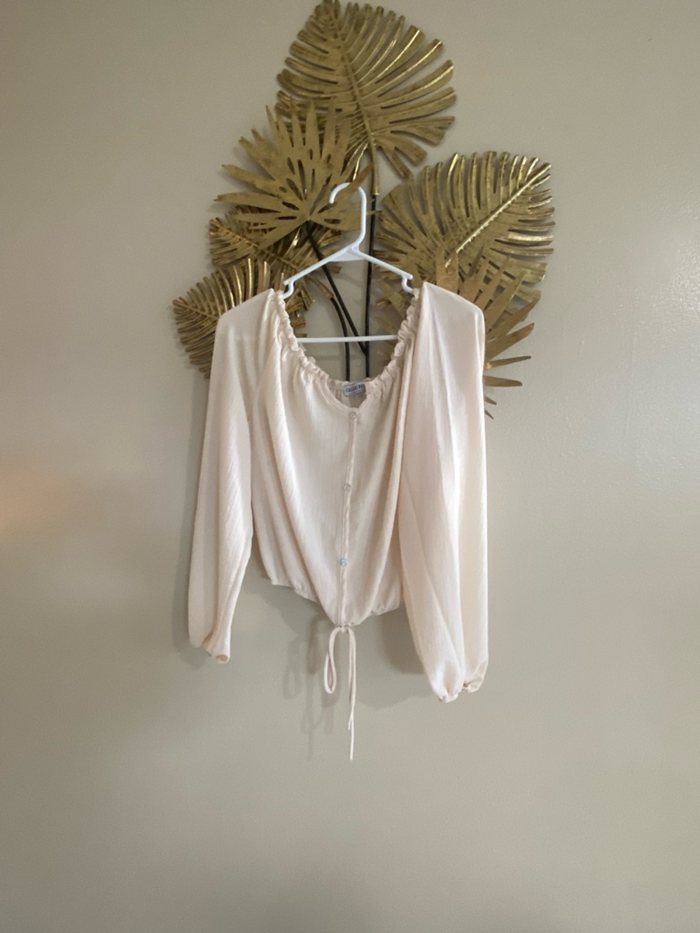 Fashion Nova Blush Drawstring Peasant Blouse